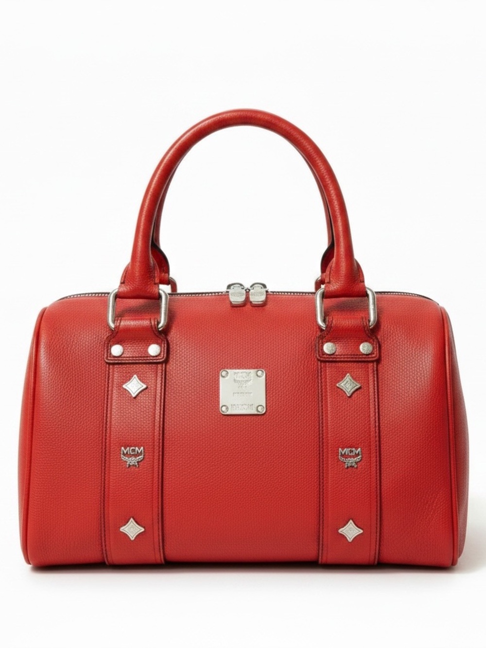 MCM Authentic Red Leather Boston Bag